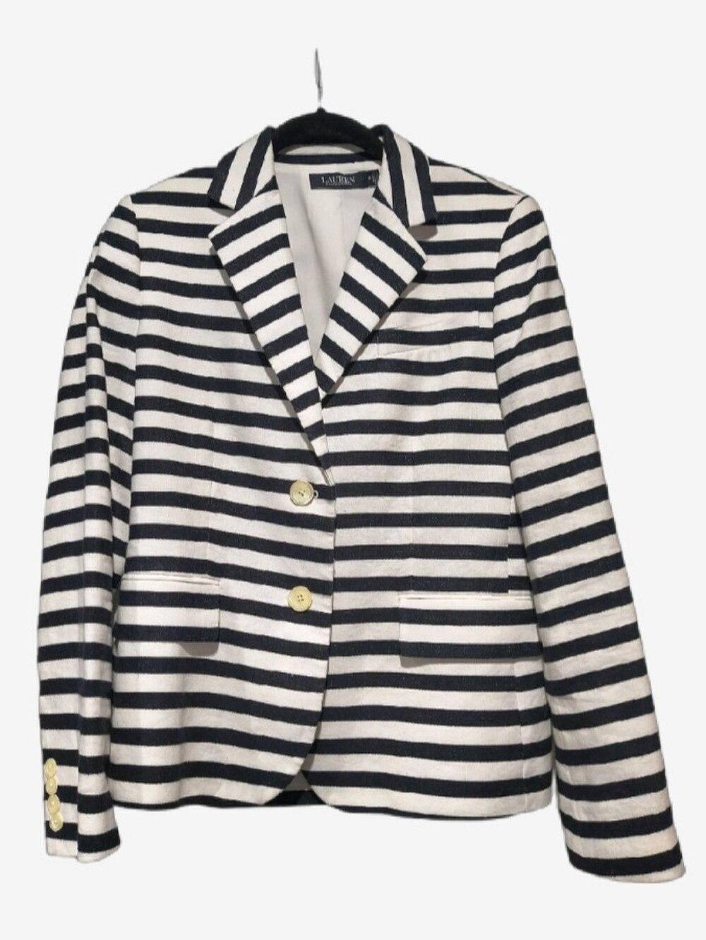 Lauren Ralph Lauren Black White Striped Nautical Tailored Blazer Jacket - Size 6 - Picture 2 of 16